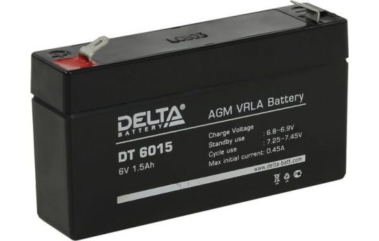 Аккумулятор Delta DT 6015, 6V 1.5Ah, 97x24x58мм, гарантия 6 мес.