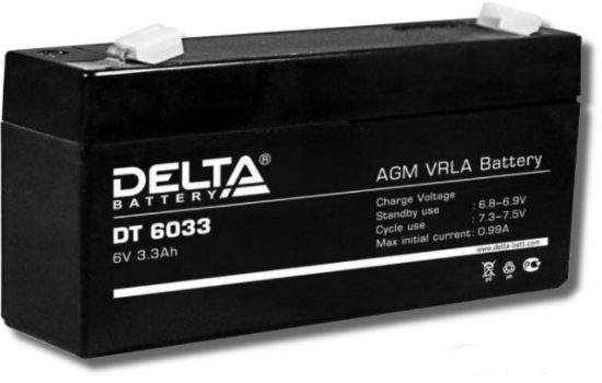 Аккумулятор Delta DT 6033, 6V 3,3Ah, 134х34х61мм, 0,65 кг гарантия 1 мес.