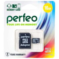 Карта памяти microSDHC 16GB Perfeo High-Capacity (Class 10) SD Adapter