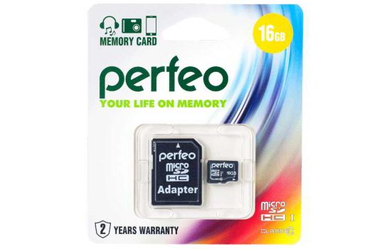 Карта памяти microSDHC 16GB Perfeo High-Capacity (Class 10) SD Adapter