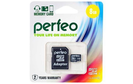 Карта памяти microSDHC 8GB Perfeo High-Capacity (Class 10) SD Adapter