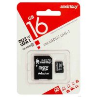 Карта памяти microSDHC 16 Gb Smartbuy UHS-1 Class 10 + адаптер SD