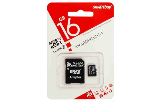 Карта памяти microSDHC 16 Gb Smartbuy UHS-1 Class 10 + адаптер SD