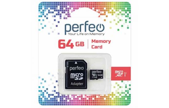 Карта памяти microSDHC 64GB Perfeo High-Capacity (Class 10) SD Adapter