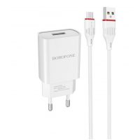 Сетевая зарядка Borofone BA20A + кабель MicroUSB White / Black