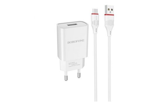 Сетевая зарядка Borofone BA20A + кабель MicroUSB White / Black