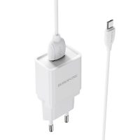 Сетевая зарядка Borofone BA19A + кабель MicroUSB White / Black