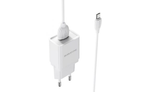 Сетевая зарядка Borofone BA19A + кабель MicroUSB White / Black