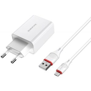 Сетевая зарядка Borofone BA21A + кабель microUSB, 18 Вт