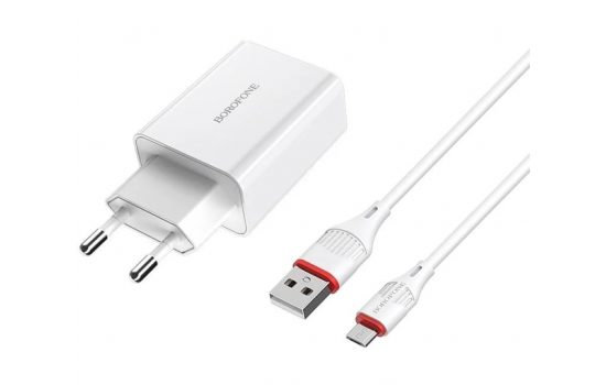 Сетевая зарядка Borofone BA21A + кабель microUSB, 18 Вт