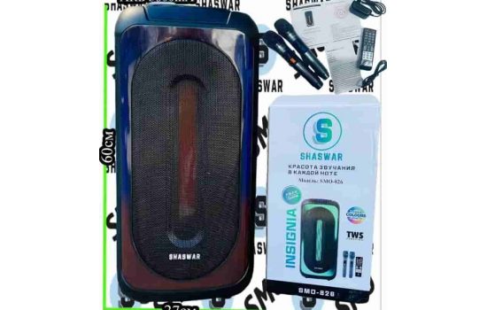  Портативная колонка  Shaswar SMO-826 80W USB,Bt,Караоке,пульт ДУ+микрофон 3600mAh Black