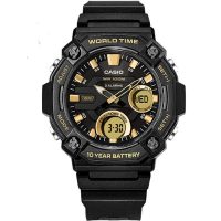 Часы Casio AEQ-120W-9AVDF WR100 (10 atm) Black-Gold