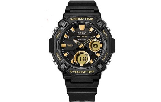 Часы Casio AEQ-120W-9AVDF WR100 (10 atm) Black-Gold