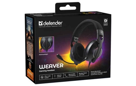 Игровая гарнитура Defender Weaver 62540 RGB, проводная  2 м. Black