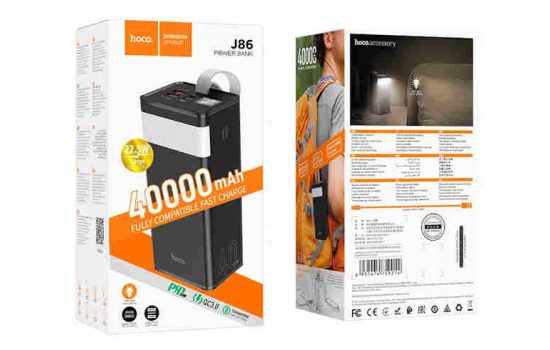 Внешний аккумулятор Hoco J86 40000mAh PD22,5W LED фонарь Black