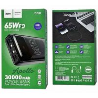 Внешний аккумулятор Hoco DB81 30000mAh 65W LED фонарь Black