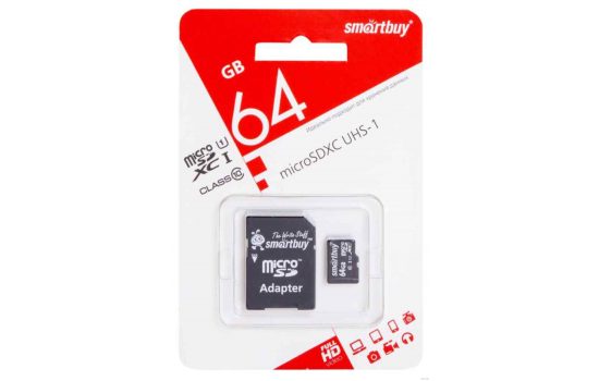 Карта памяти microSDXC 64 GB Smartbuy Class 10 +SD adapter