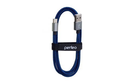 Кабель USB-Type-C Perfeo U4903 нейлоновая оплетка 1m Blue